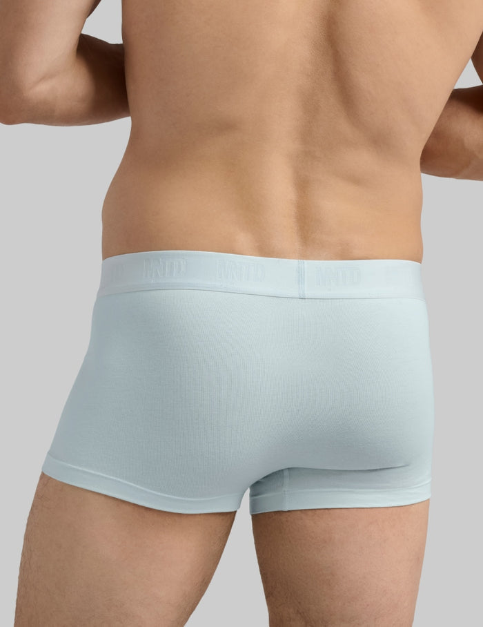 | Back view of model wearing the Men's Best Damn™ Cotton Modal Trunk 3" highlighting the coverage and fit | Ice