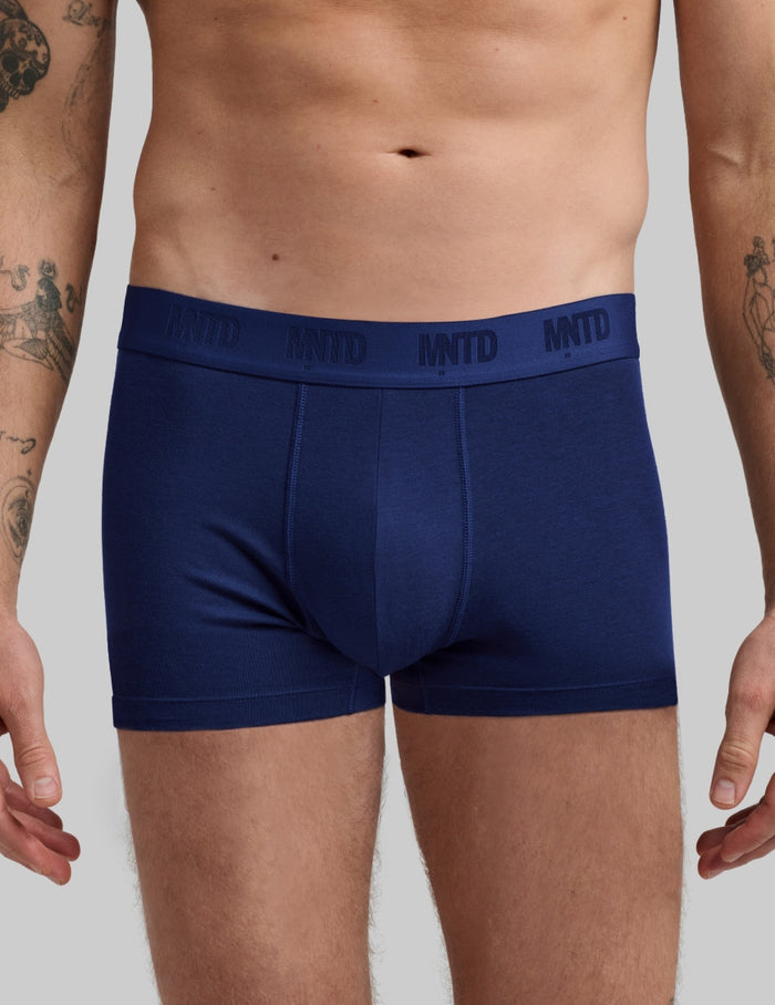 | Front view of model wearing the Men's Best Damn™ Cotton Modal Trunk 3" highlighting the coverage and fit | Midnight