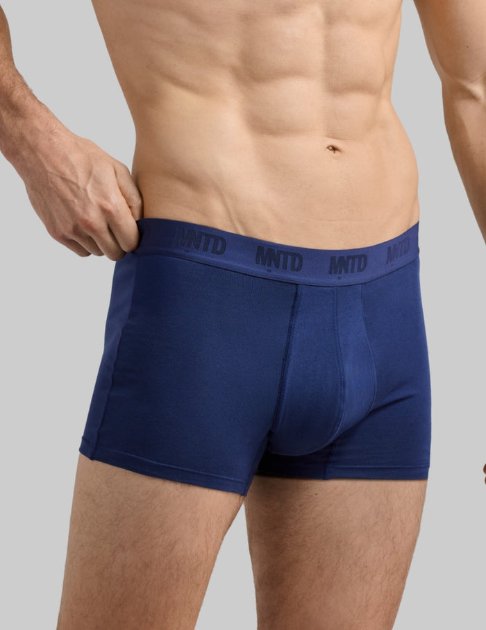 | Front view of model wearing the Men's Buffer Cotton Trunk 3" highlighting the coverage and fit | Midnight