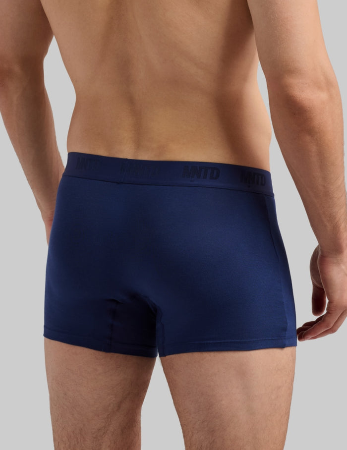| Back view of model wearing the Men's Buffer Cotton Trunk 3" highlighting the coverage and fit | Midnight