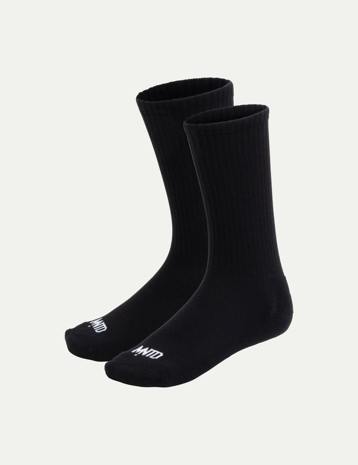 | Men's Non-Stop Crew Socks shown front-facing against a light gray background | Black