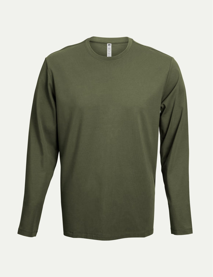 | Men's Relaxed Fit Best Damn Long Sleeve shown front-facing against a light gray background | 
Moss