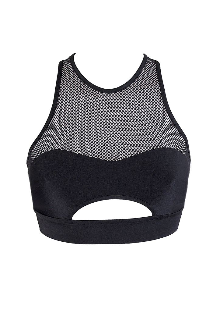 Mesh Cut-out Bralette Pole Dance Top / LUNA OPEN BLACK - EXES LINGERIE