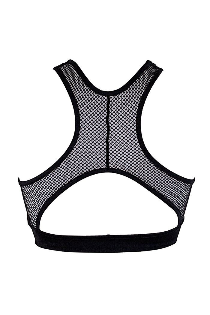 Mesh Cut-out Bralette Pole Dance Top / LUNA OPEN BLACK - EXES LINGERIE