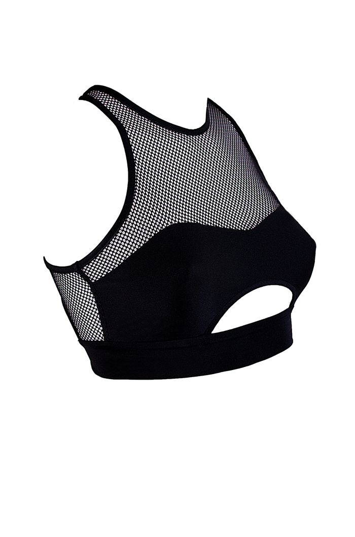 Mesh Cut-out Bralette Pole Dance Top / LUNA OPEN BLACK - EXES LINGERIE