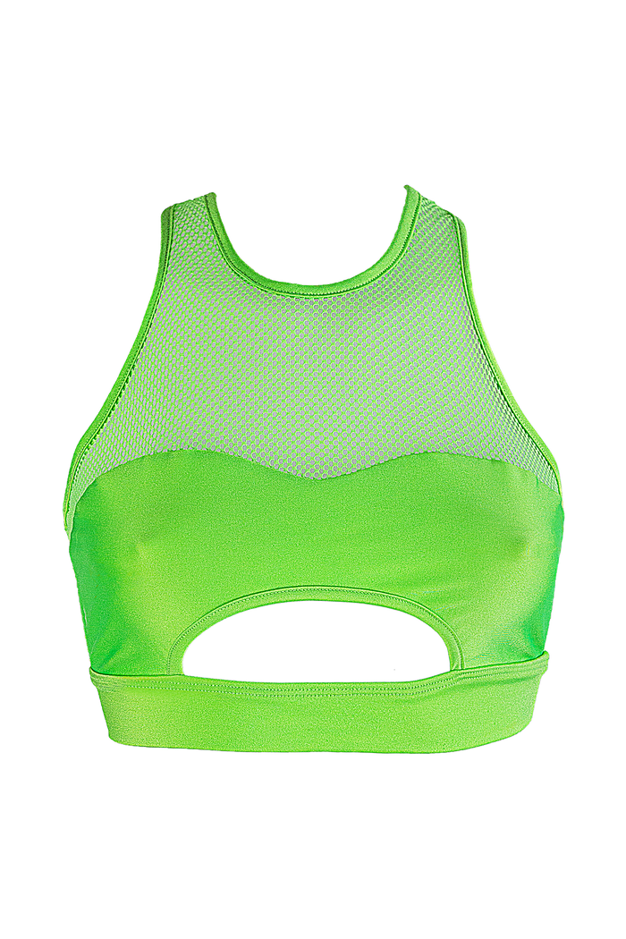 Mesh Cut-out Bralette Pole Dance Top / LUNA OPEN / NEON LIME - EXES LINGERIE