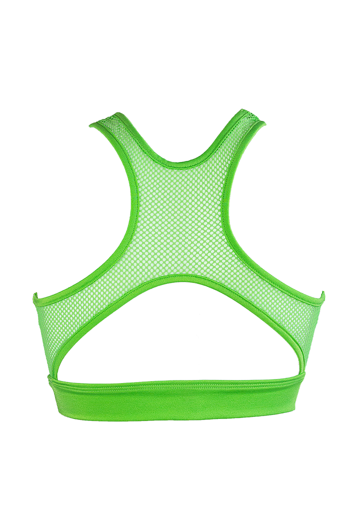 Mesh Cut-out Bralette Pole Dance Top / LUNA OPEN / NEON LIME - EXES LINGERIE