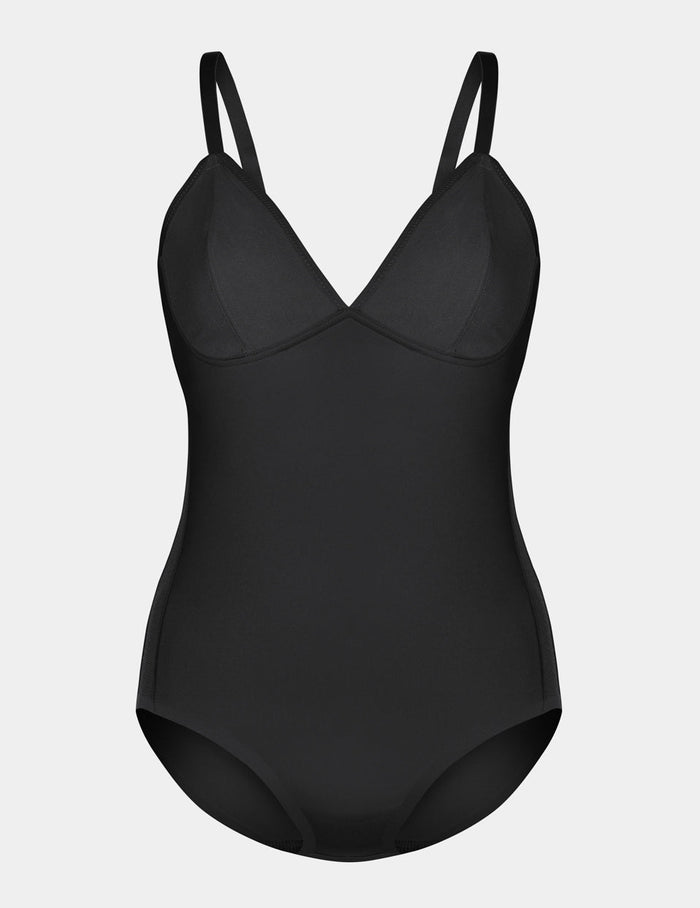 | Mesh Deep V Bodysuit shown front-facing against a light gray background | Black