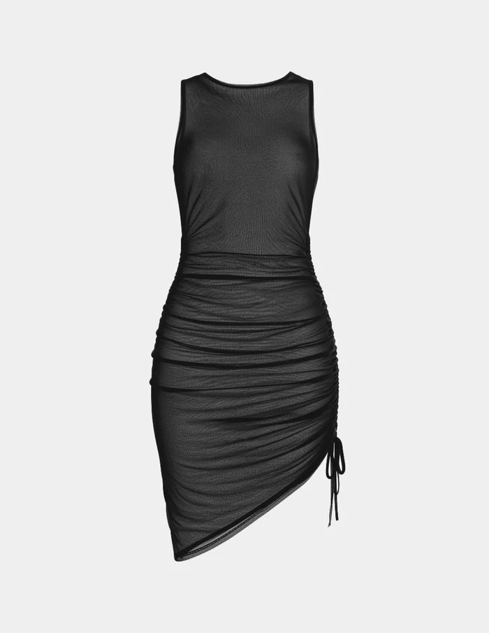 | Mesh Short Dress shown front-facing against a light gray background | Black