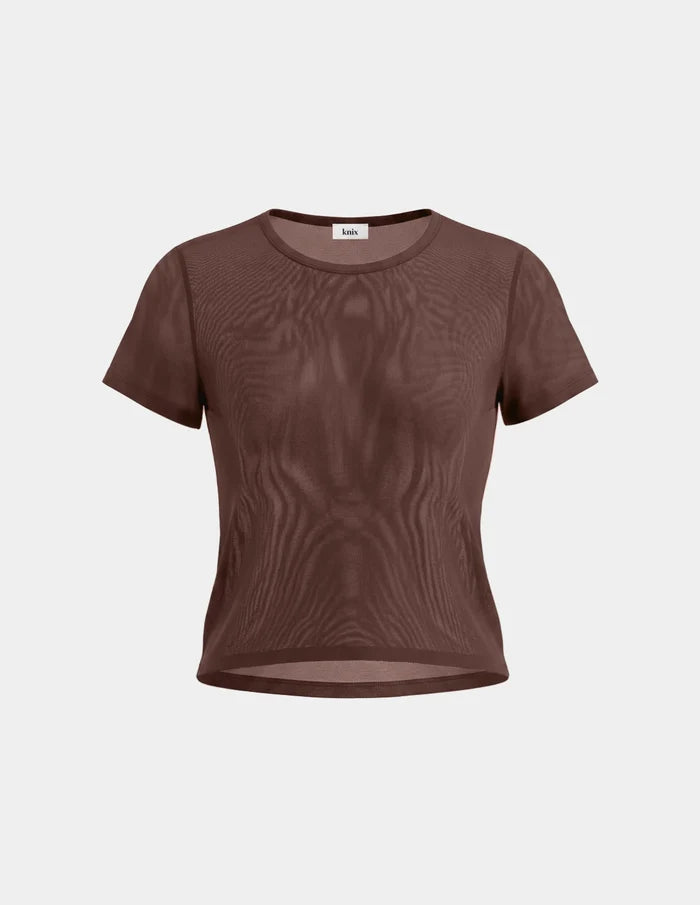 | Mesh Short Sleeve Top shown front-facing against a light gray background | Espresso