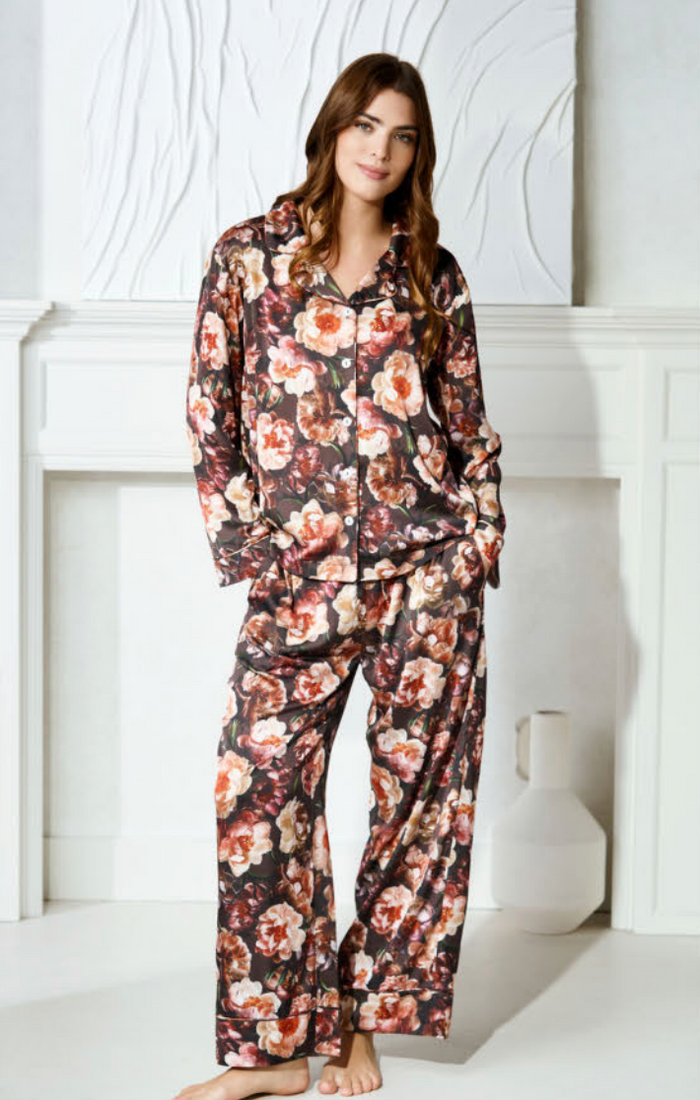 Midnight Floral Heavenly Charmeuse PJs - M, L left