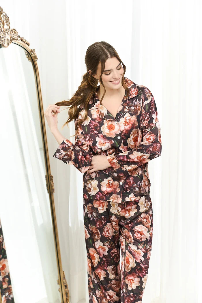 Midnight Floral Heavenly Charmeuse PJs - M, L left