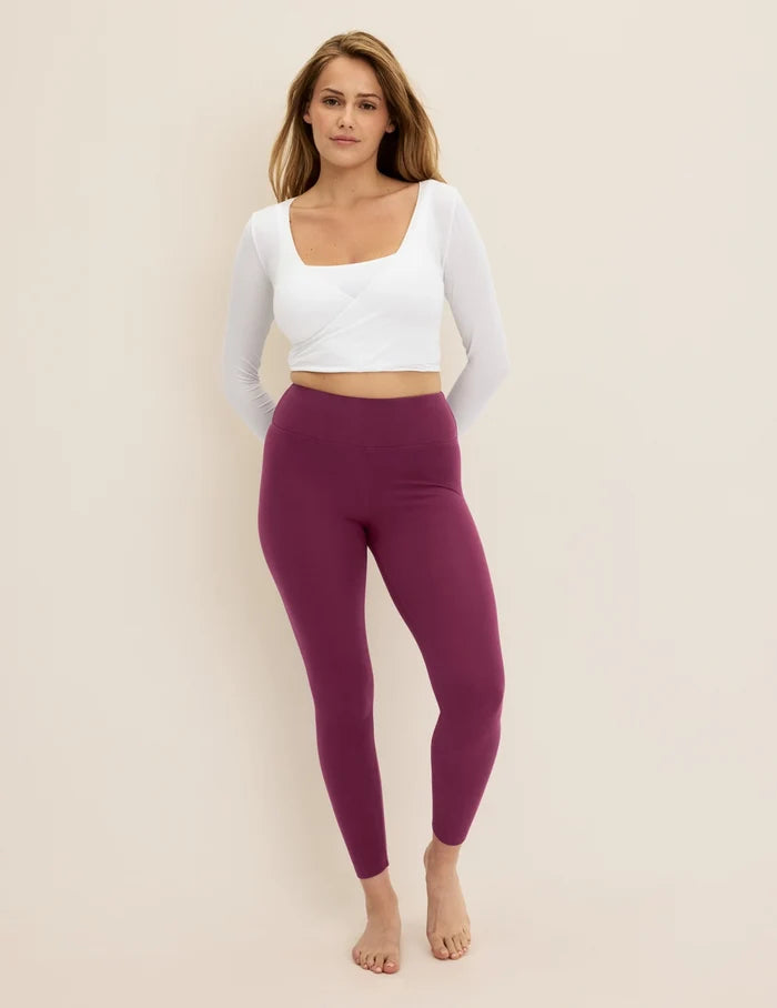| Front view of model highlighting the coverage and fit | Washed Dark Cherry