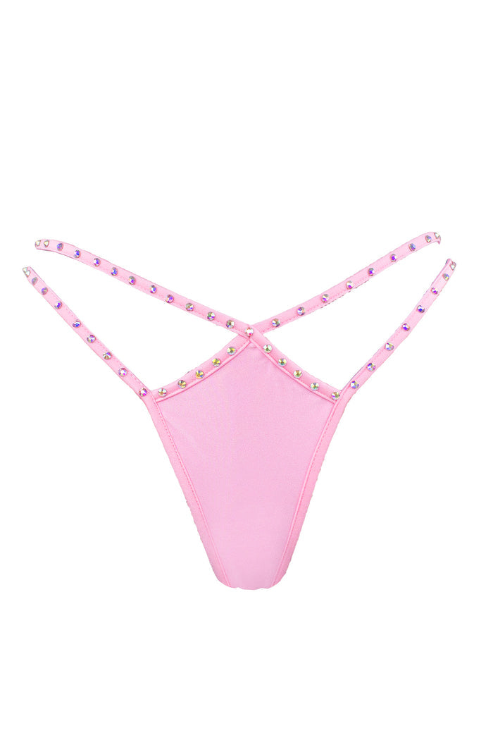 Mini thong double straps Crystals panty / DOUBLE CRYSTALS BABY PINK,BOTTOMS - EXES LINGERIE