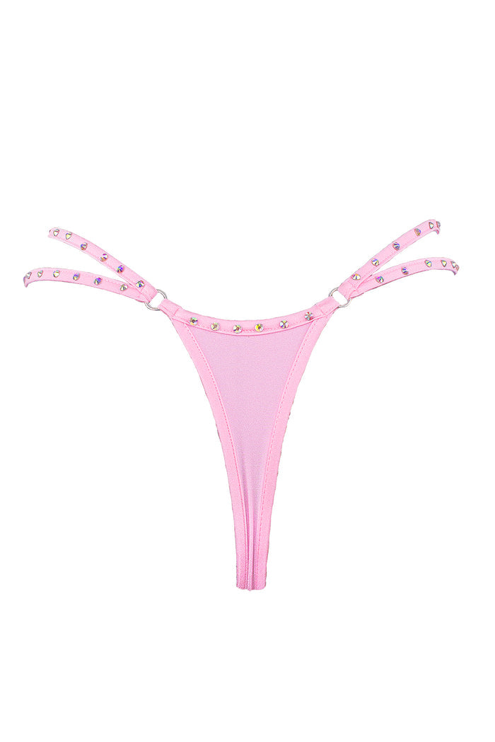 Mini thong double straps Crystals panty / DOUBLE CRYSTALS BABY PINK,BOTTOMS - EXES LINGERIE