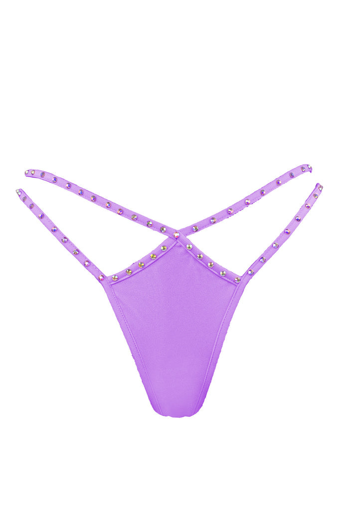 Mini thong double straps Crystals panty / DOUBLE CRYSTALS LILAC,BOTTOMS - EXES LINGERIE