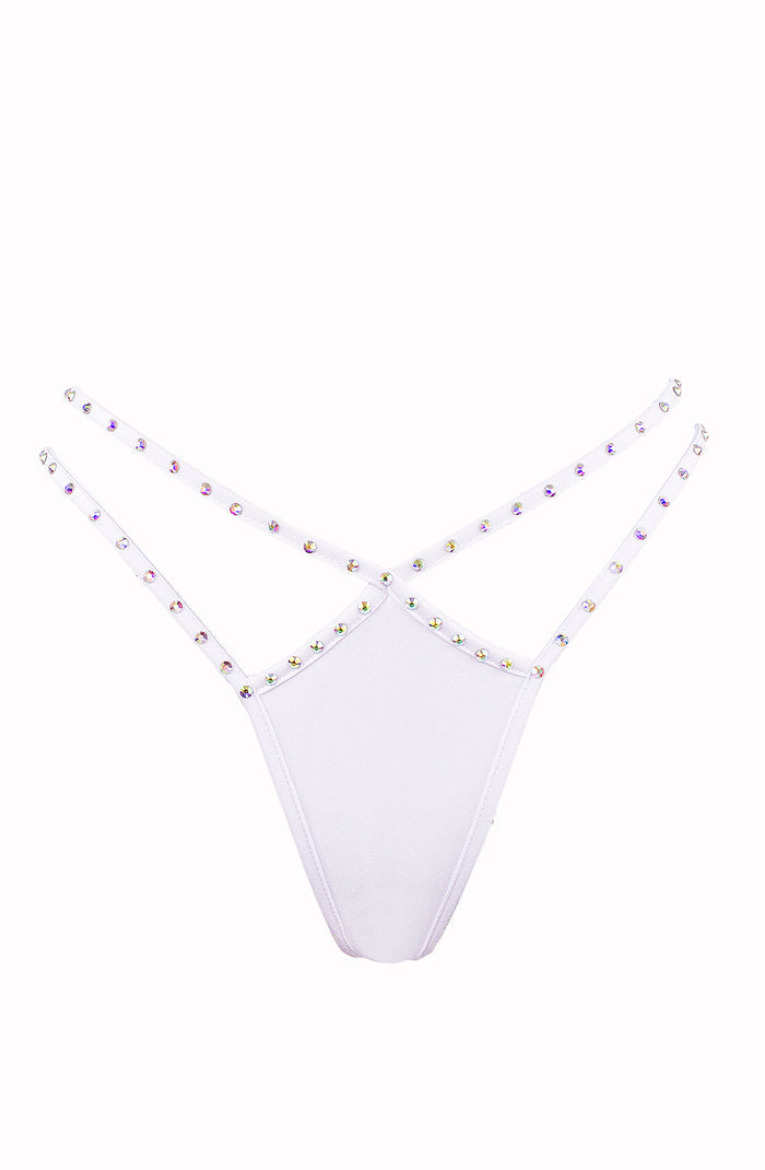 Mini thong double straps Crystals panty / DOUBLE CRYSTALS WHITE,BOTTOMS - EXES LINGERIE