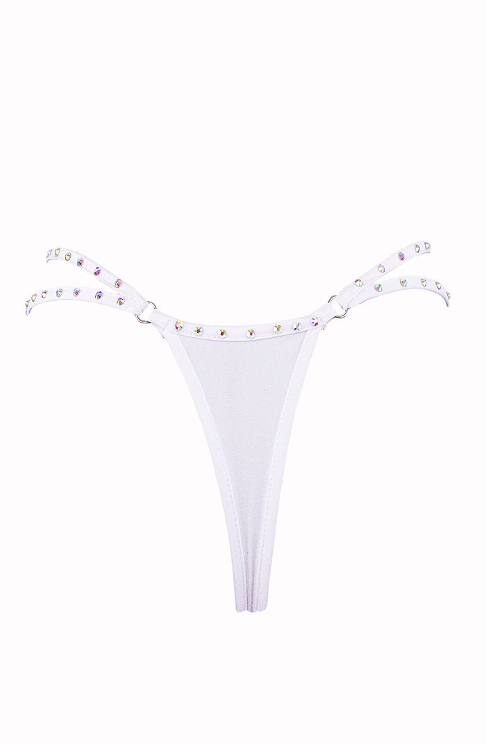 Mini thong double straps Crystals panty / DOUBLE CRYSTALS WHITE,BOTTOMS - EXES LINGERIE
