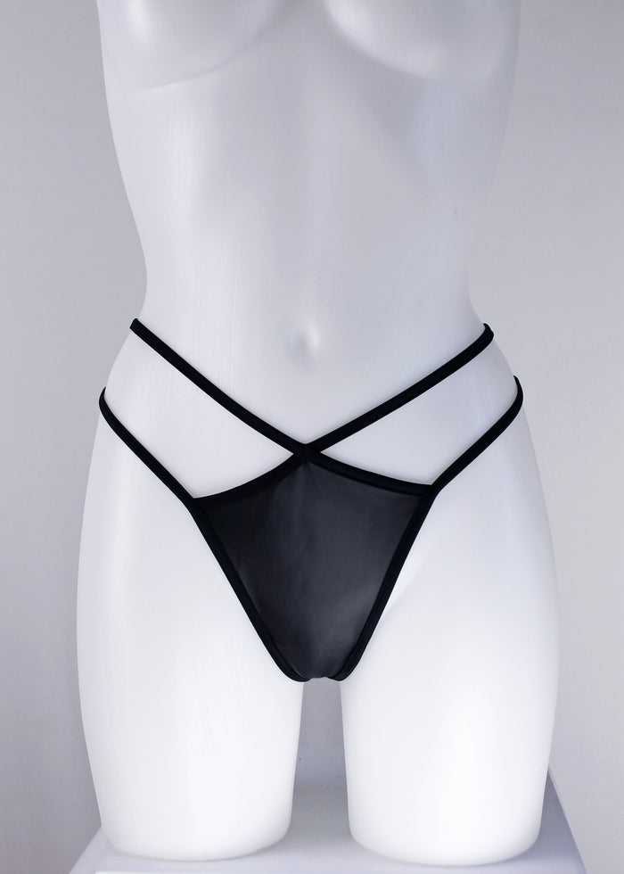 Mini thong double straps panty / DOUBLE STRING BLACK,BOTTOMS - EXES LINGERIE