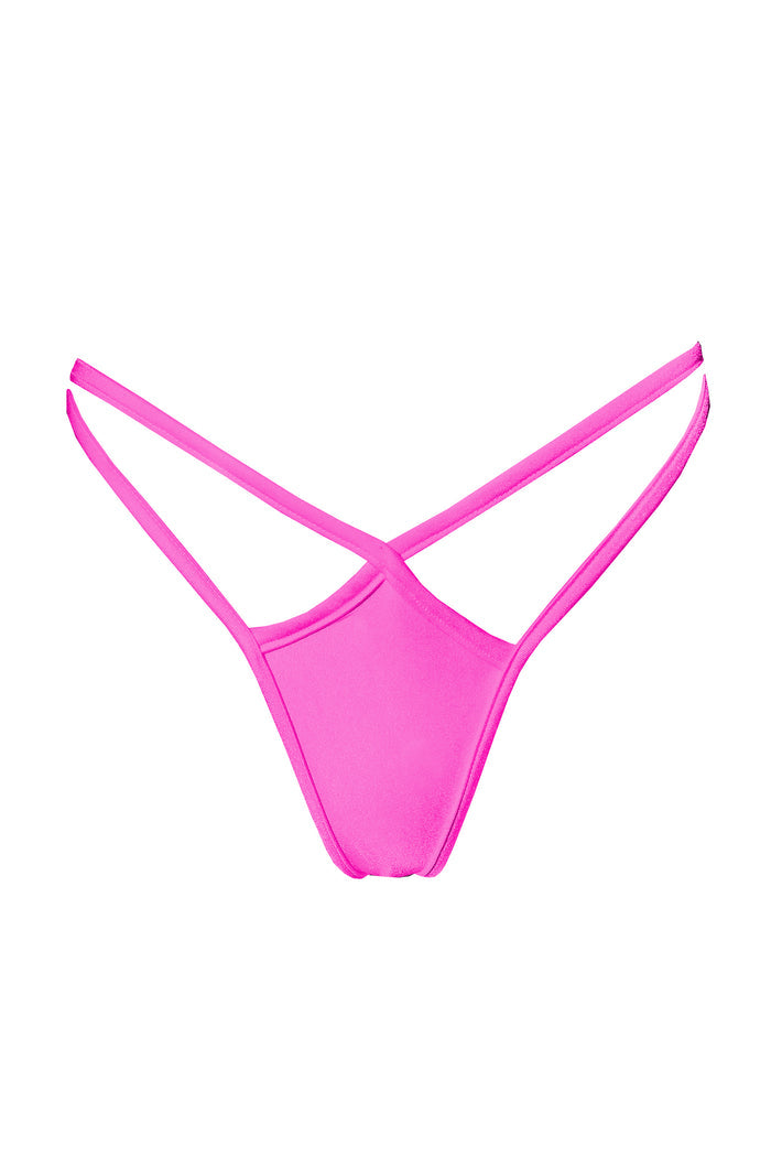 Mini thong double straps panty / DOUBLE STRING NEON PINK,BOTTOMS - EXES LINGERIE