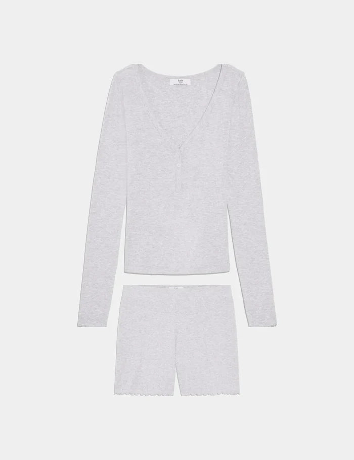 | Modal Rib Henley Sleep Set shown front-facing against a light gray background | Light Heather Grey