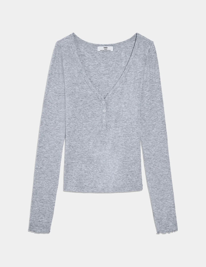 | Modal Rib Long Sleeve Henley shown front-facing against a light gray background | Heathered Grey