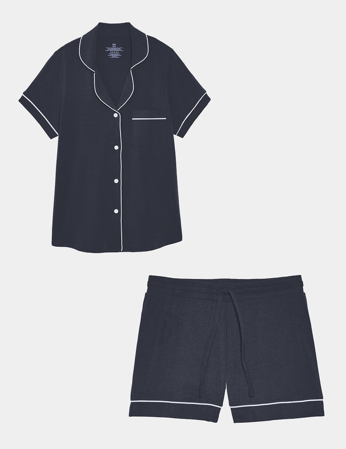 | Modal Short Sleeve Sleep Set shown front-facing against a light gray background | Twilight Navy/White