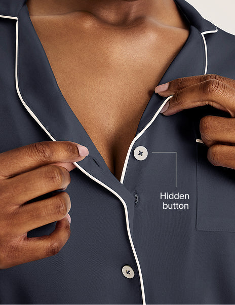 | Close-up of hidden button design for a supportive fit | Twilight Navy/White