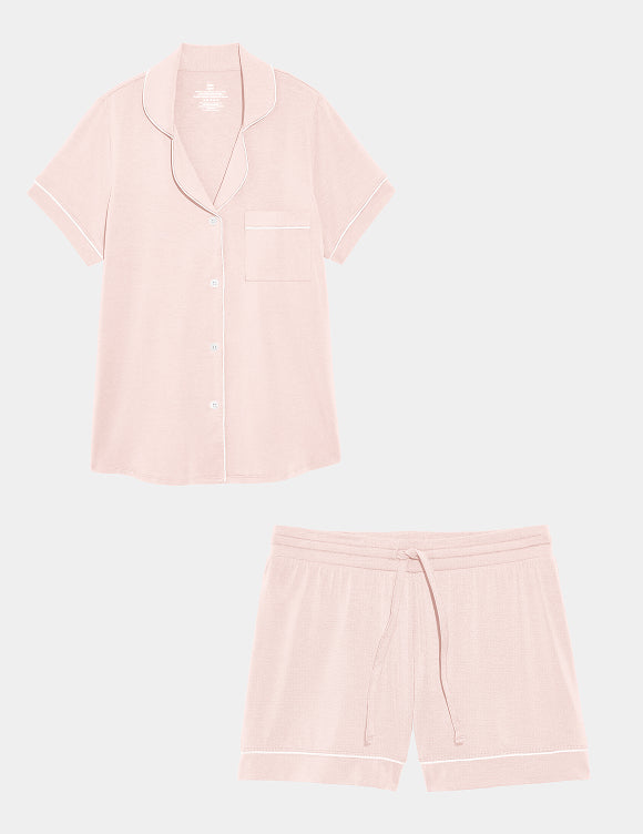 | Modal Short Sleeve Sleep Set shown front-facing against a light gray background | Hush/White