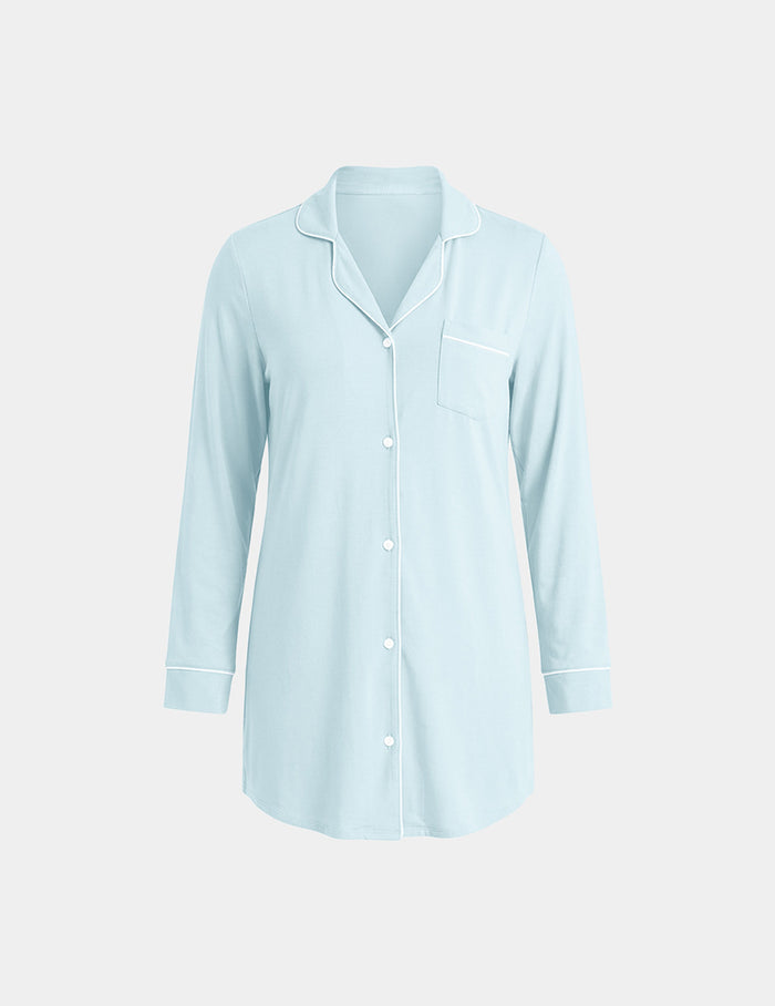 | Modal Sleep Dress shown front-facing against a light gray background | Blue Light/White
