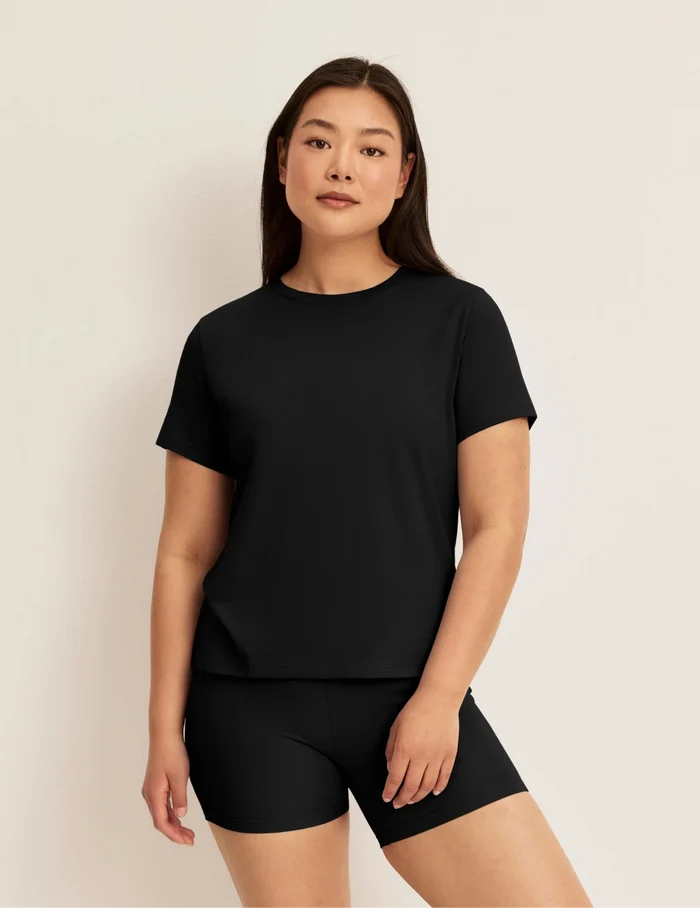 | Front view of model wearing the Modal Ultra Soft Shorts highlighting the coverage and fit | Black