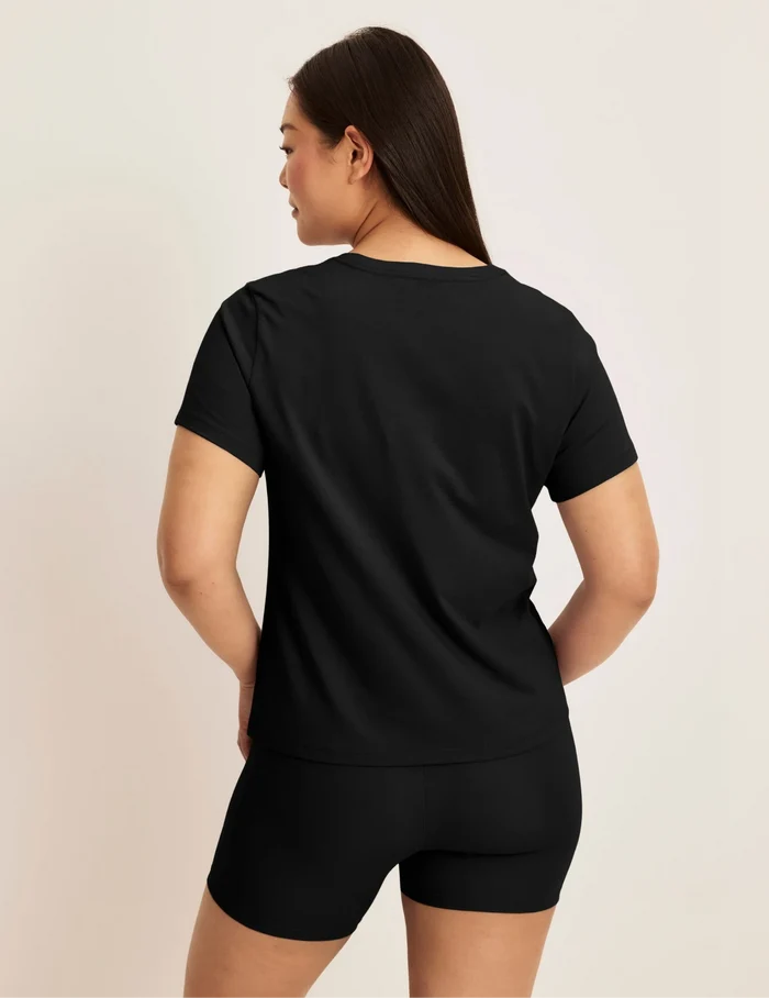 | Back view of model wearing the Modal Ultra Soft Shorts highlighting the coverage and fit | Black