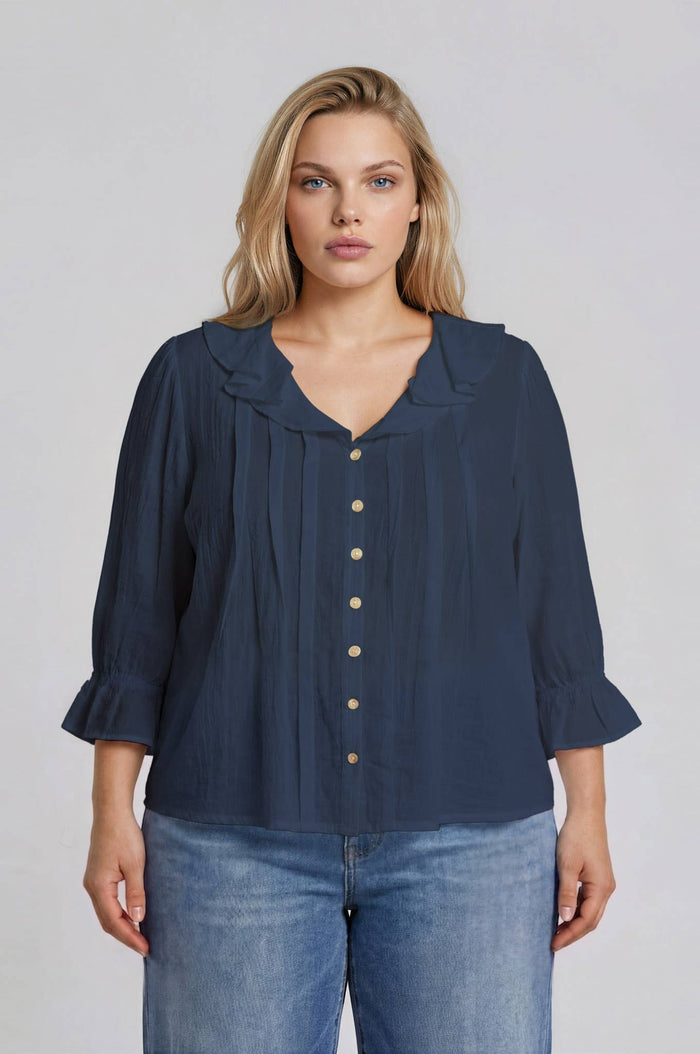 Navy Button 3/4 Sleeve