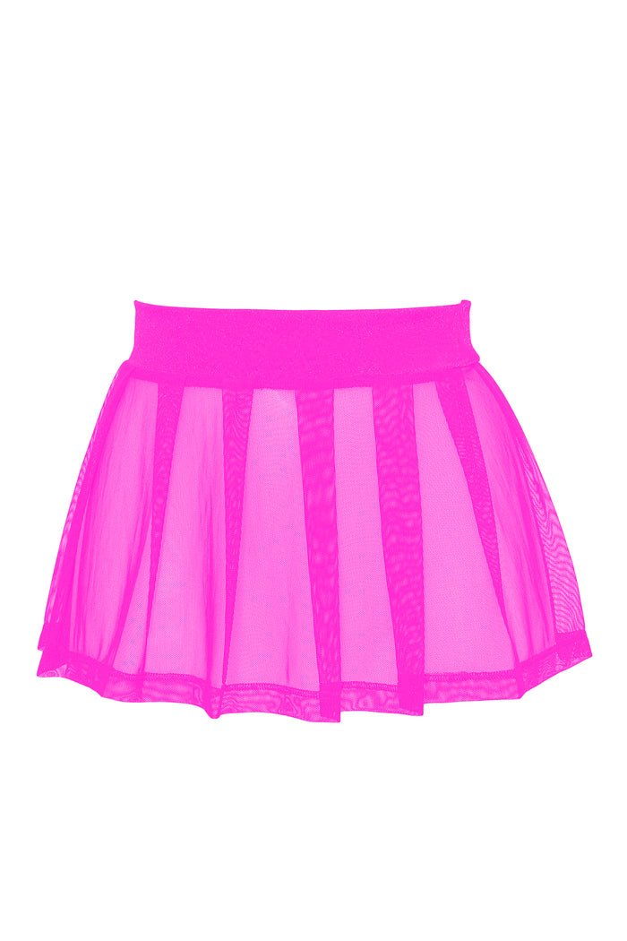 Pleated Mini skirt sheer mesh / Festival & Rave skirt / NEON PINK,SKIRTS & PANTS - EXES LINGERIE