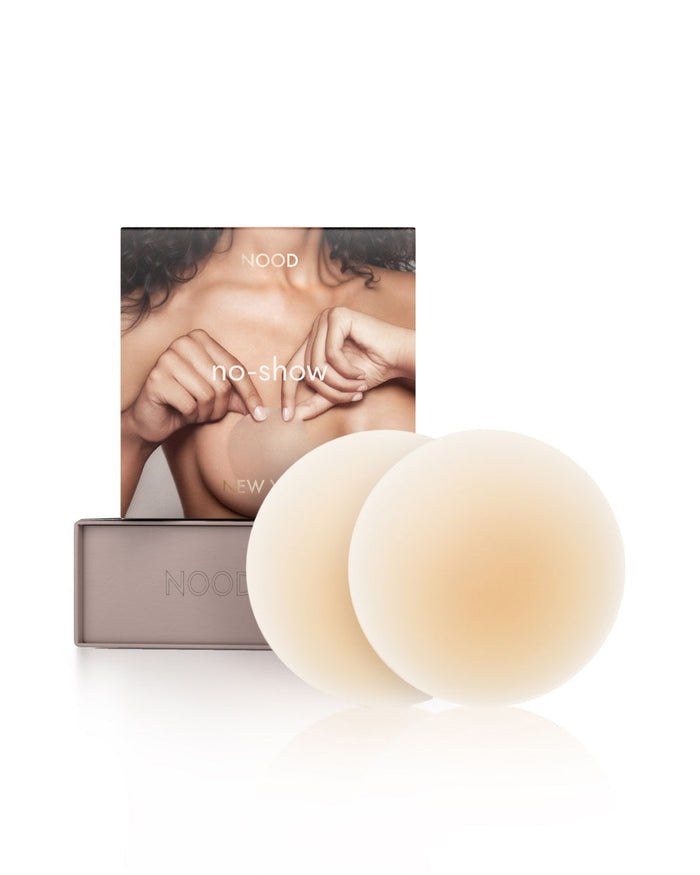 | No-Show Adhesive Reusable Nipple Covers packaging shown front-facing against a light gray background | No. 3 Buff