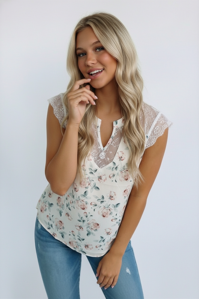 Notch Neck Floral Blouse RUNS SMALL