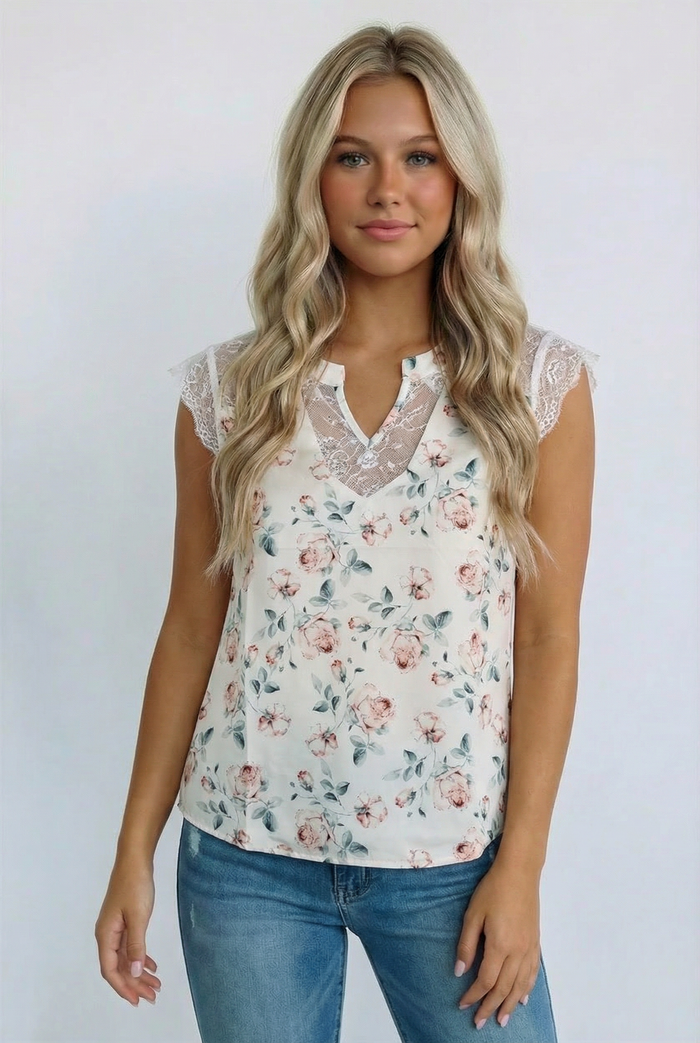 Notch Neck Floral Blouse RUNS SMALL