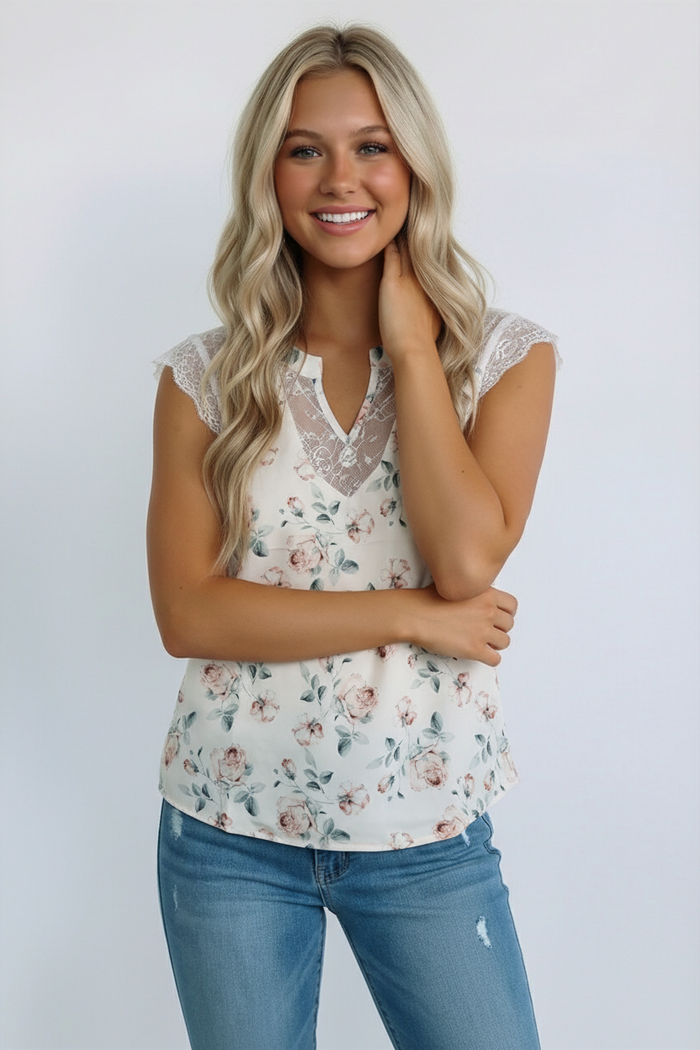 Notch Neck Floral Blouse RUNS SMALL