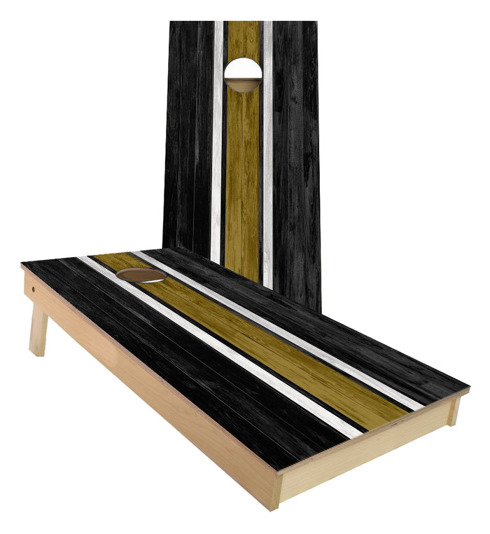 Old Gold and White Striped traditional style Cornhole Boards