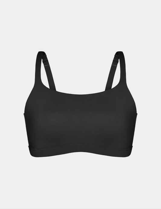 | On The Go Cotton Scoop Bralette shown front-facing against a light gray background  | Black