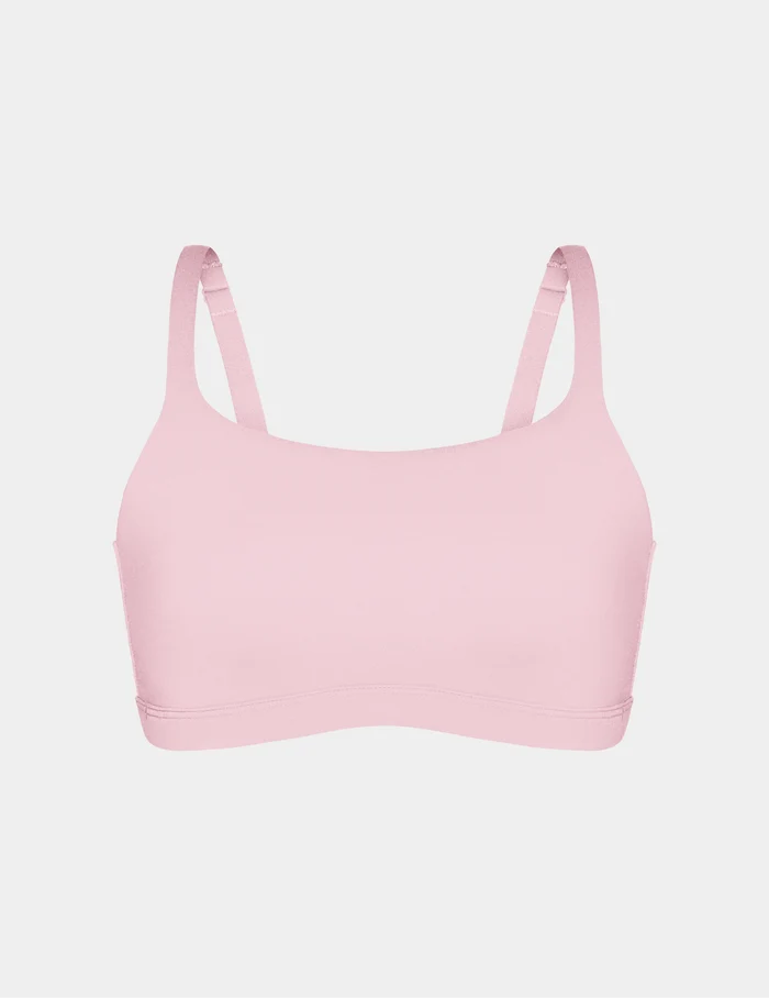 | On The Go Cotton Scoop Bralette shown front-facing against a light gray background  | Pink Party