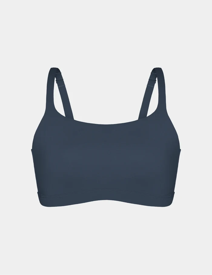 | On The Go Cotton Scoop Bralette shown front-facing against a light gray background  | Twilight Navy