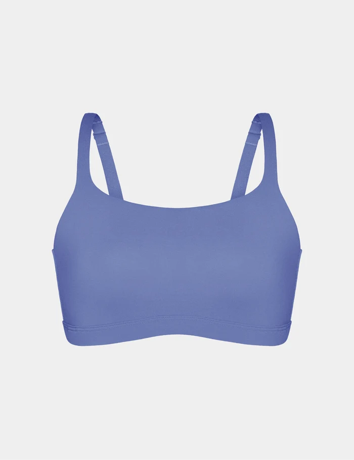 | On The Go Cotton Scoop Bralette shown front-facing against a light gray background  | Periwinkle