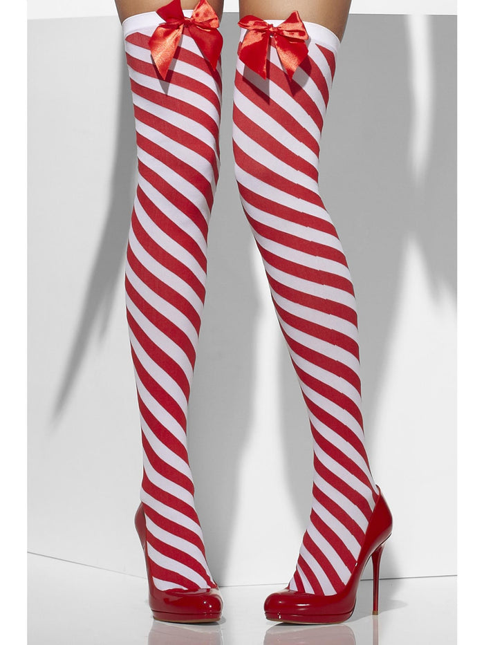 Opaque Hold-Ups, Red & White, Striped with Bows