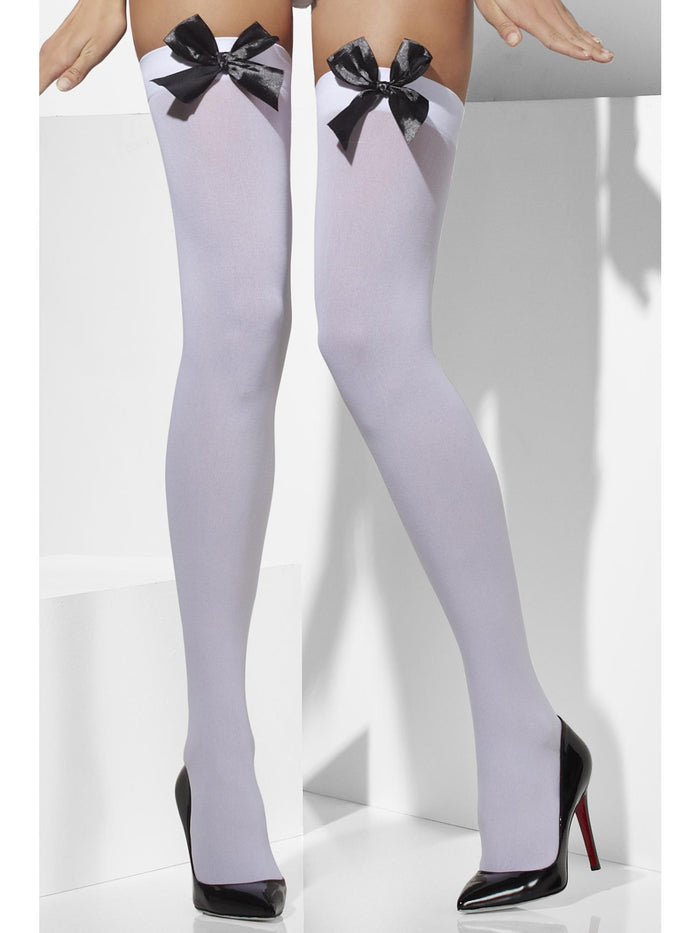 Opaque Hold-Ups, White, with Black Bows