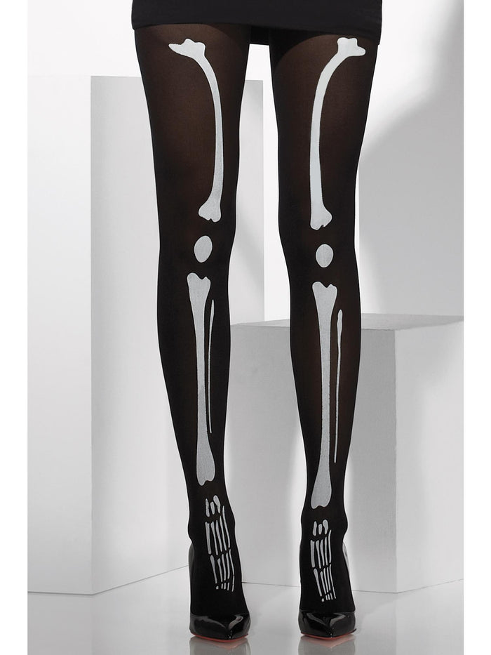 Opaque Tights, Black, with Skeleton Print