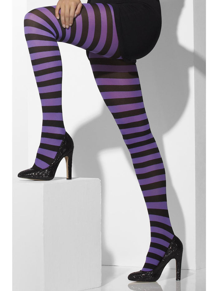 Opaque Tights, Purple & Black, Striped