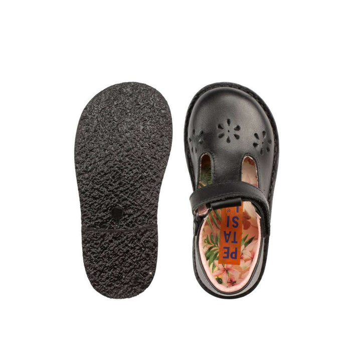 Petasil Clara T Bar School Shoes | Black Leather