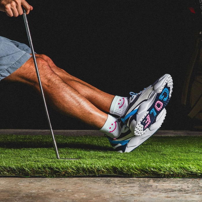 Del Campo Smiley Pack golf socks featuring all six smiley designs: classic, blue, green, pink, orange, and red