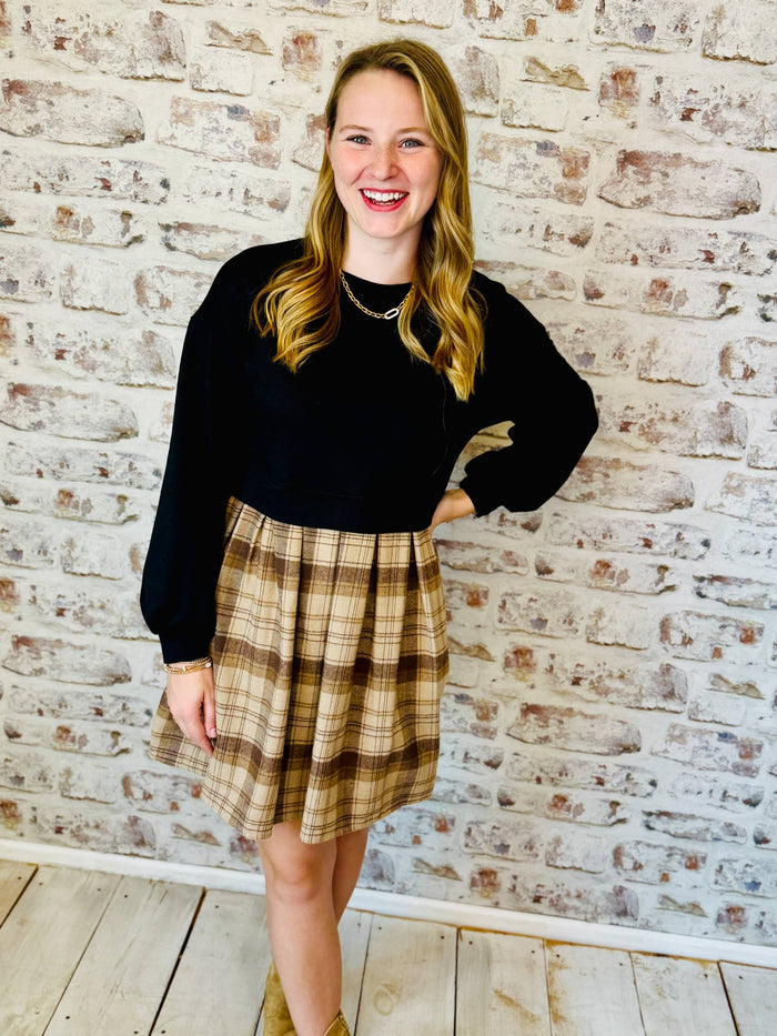Plaid Sweatshirt Mini Dress